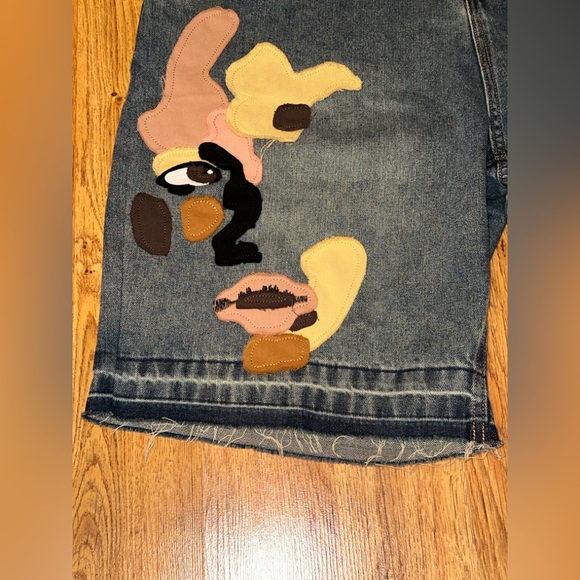 KID SUPER Kidsuper Face Patchwork Baggy Jorts Shorts Light Wash MEDIUM 34 Waist - Picture 2 of 13